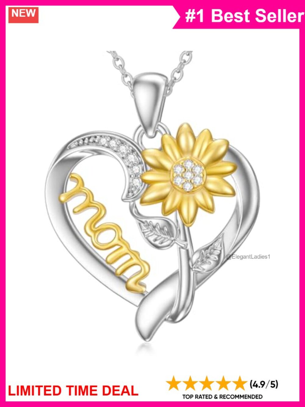 Natural Diamond Sunflower Necklace 18K Gold Plated Sterling Silver